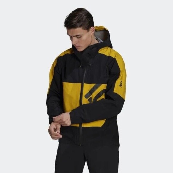 Adidas Five Ten All Mountain RAIN.RDY Jacket | Black Hazy Yellow XL X-Large Hood - Picture 2 of 9